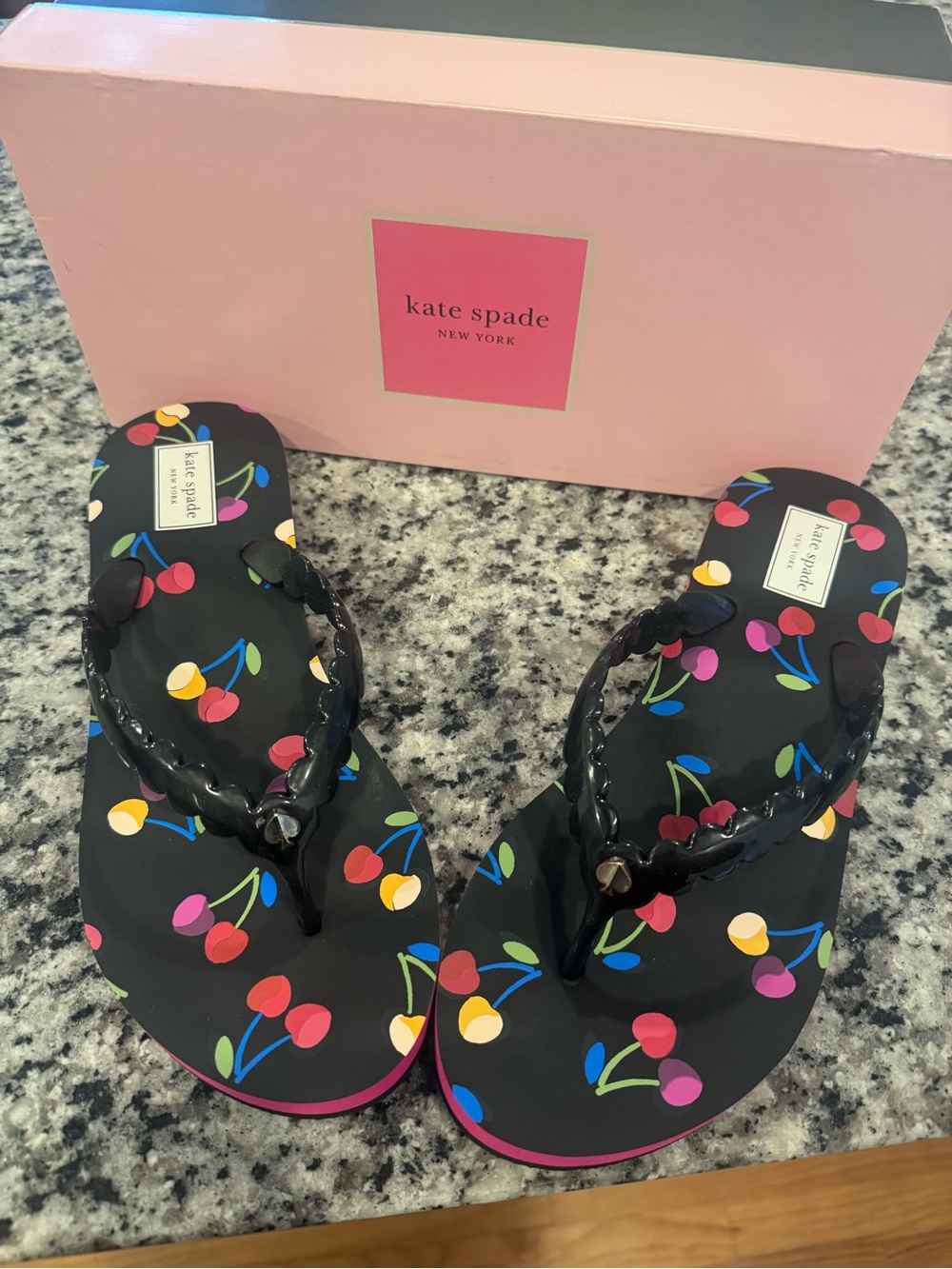 kate spade Black Cherry-Print Braided Jelly Flip Sandals